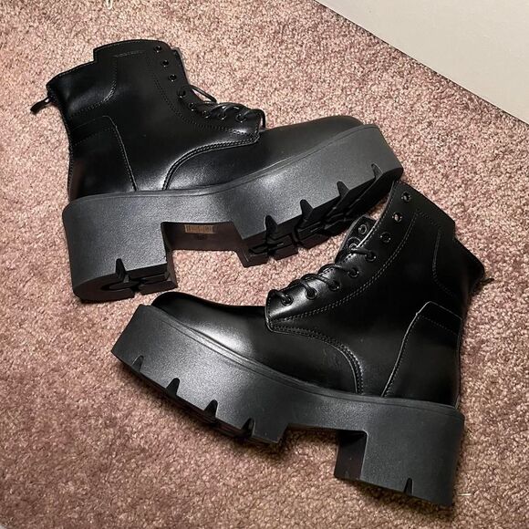 H&M Faux Leather Combat Black Boots - Picture 5 of 6